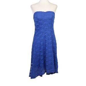 Vintage 90s cobalt blue lace strapless mini party dress L